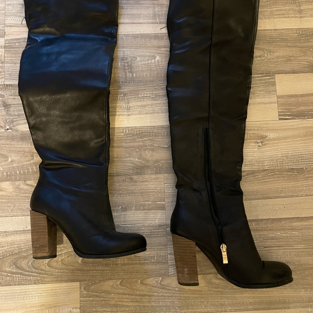 Black Leather Knee-High Boots